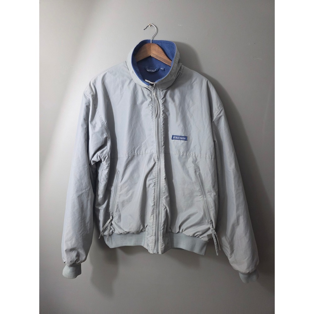 West Marine Mens Sailing Jacket Gray Blue Fleece Lined Full Zip Large